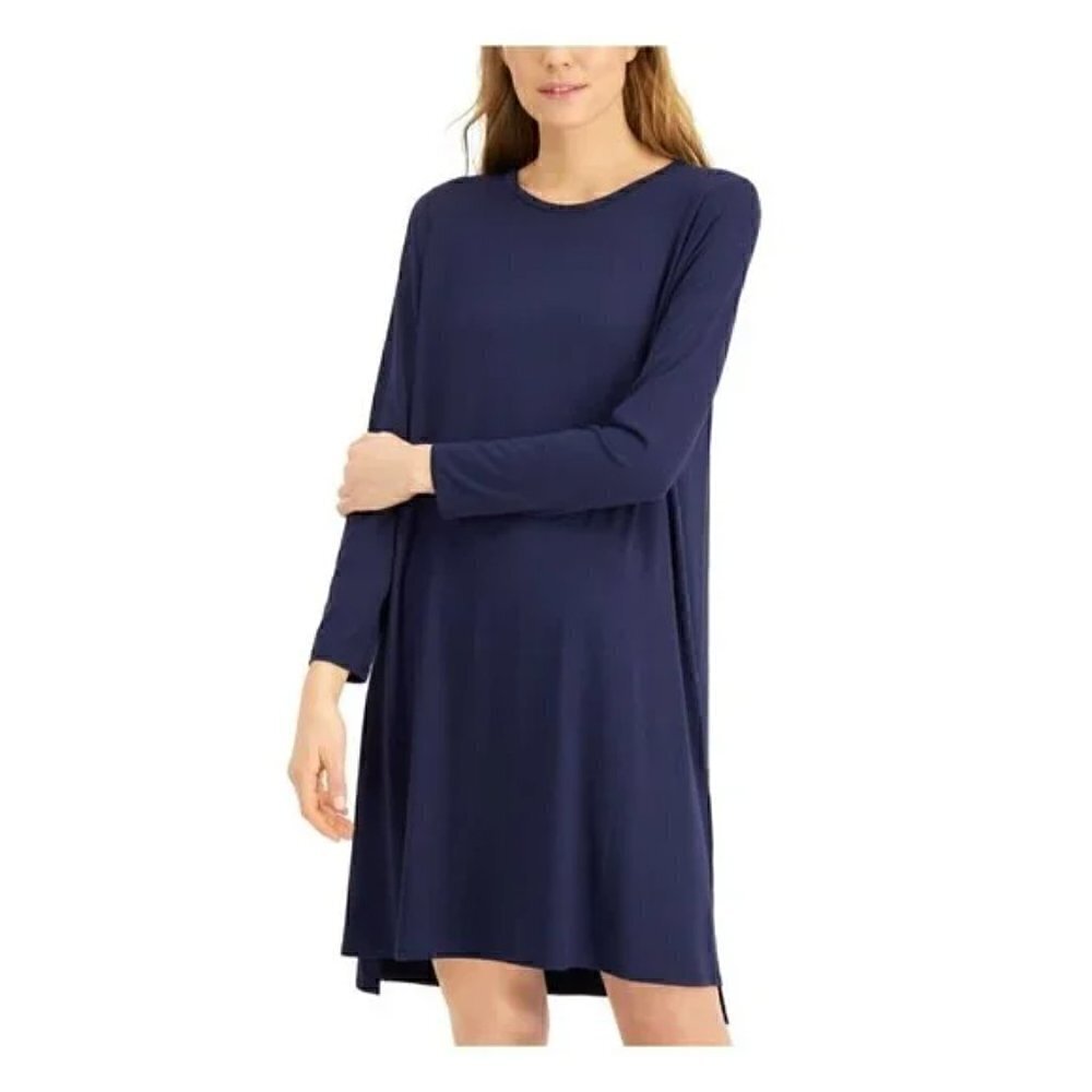 Eileen Fisher Navy  Long Sleeve Boat Neck Shift Mini Dress